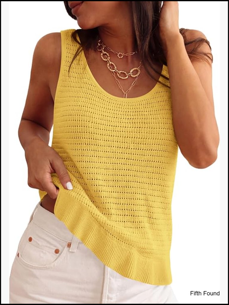 Crochet Tank Top Sleeveless Scoop Neck Boho Knit Vest Lightweight Summer